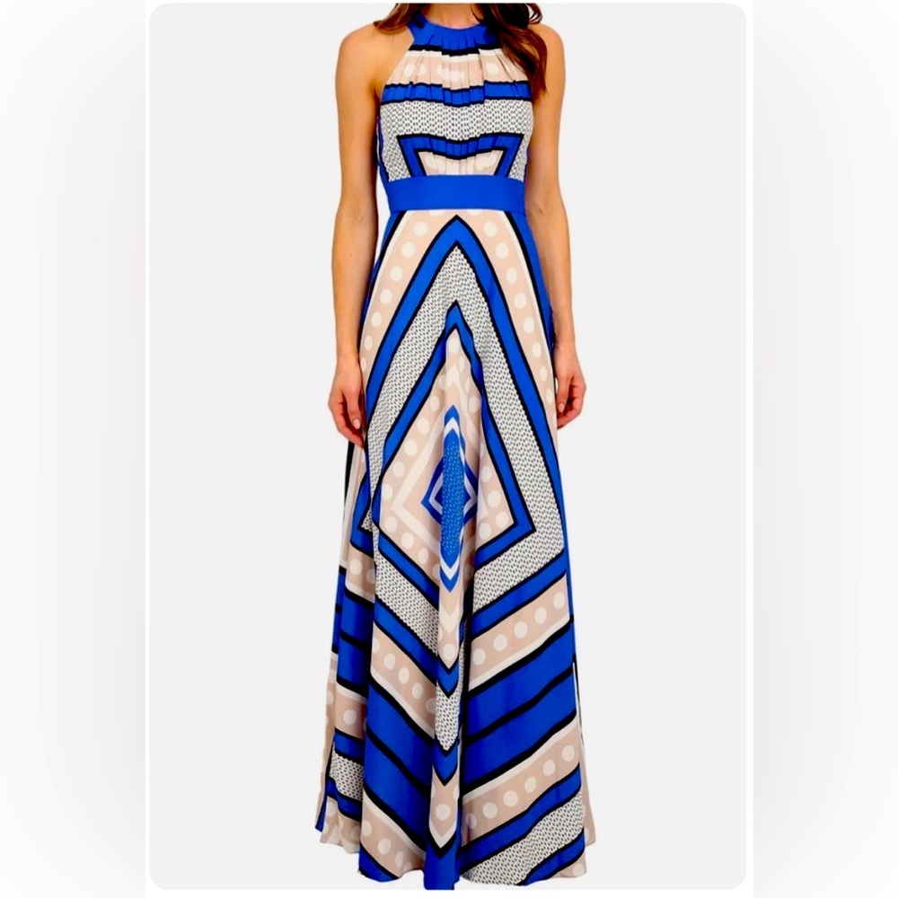 Eliza J Blue Scarf Halter Maxi Dress Size 10P